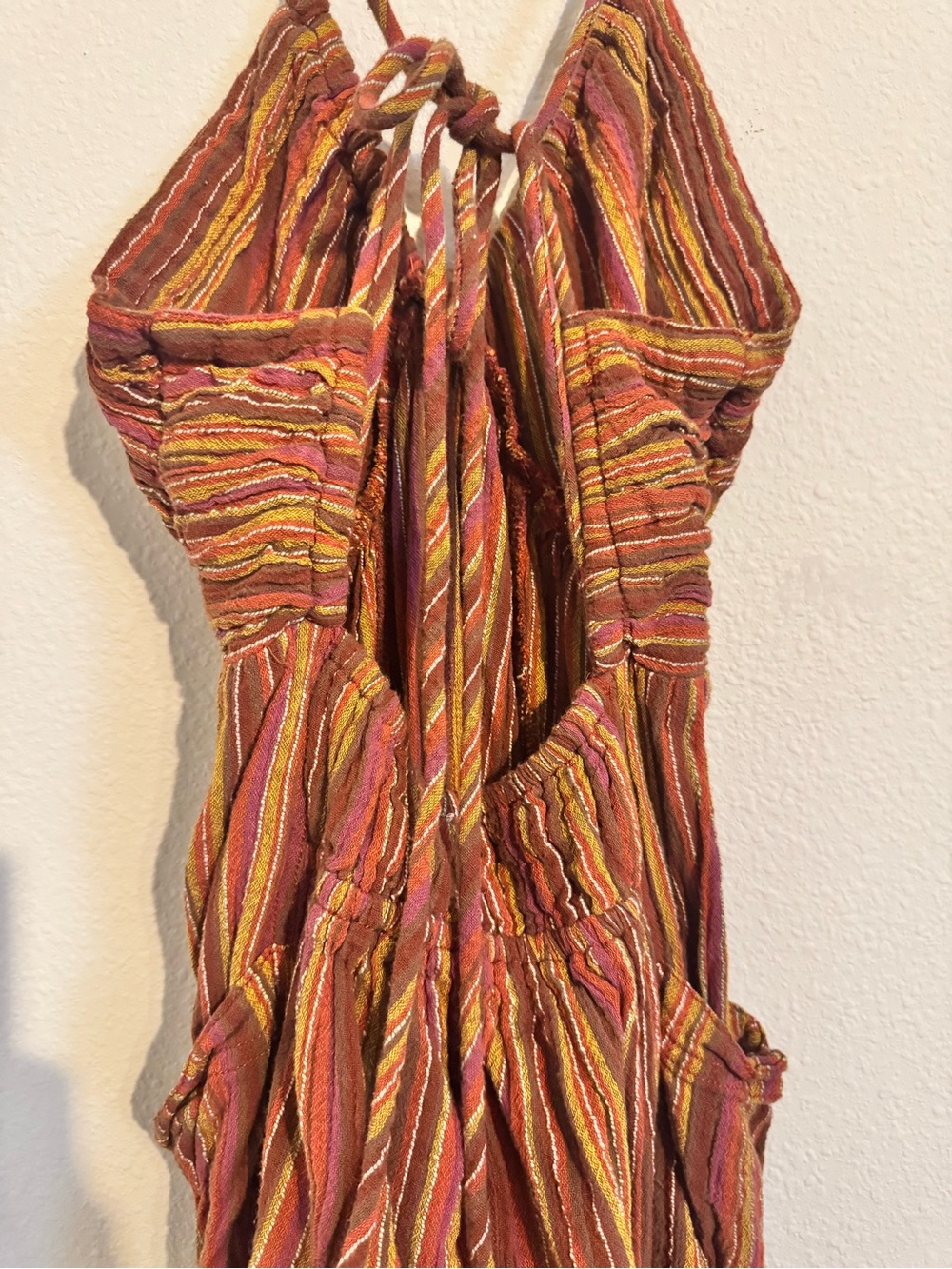 Free People XS Striped Halter Romper in Rust & Gold - Picture 4 of 5